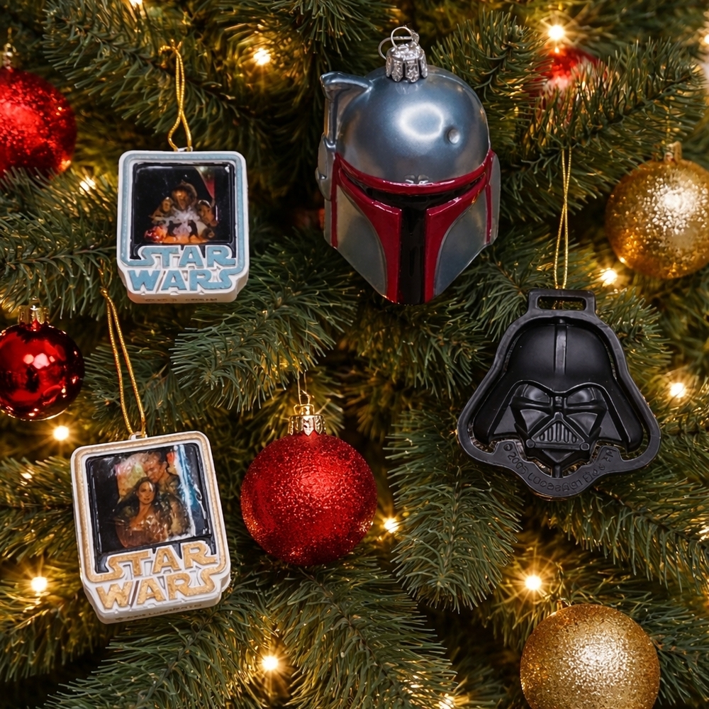 Vintage Star Wars Boba Fett & Darth Vader 2005 Movie Poster 4 Piece Ornament set